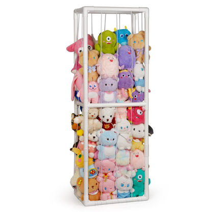 Picture of Trycooling Stuffed Animal Storage Zoo Stuffed Animal Holder Space Save Vertical Stuffed Animals Storage PVC with Elastic Band and Net for Playroom Bedroom Nursery (White 1)
