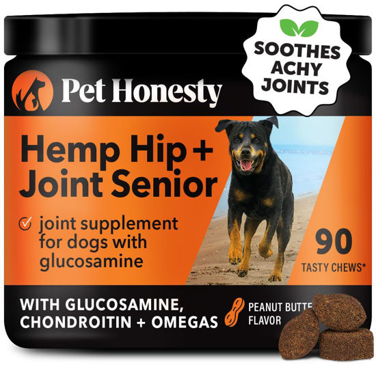 Picture of Pet Honesty Senior Hemp Hip & Joint Support, Hemp for Dogs, Mobility Support for Senior Dogs, Hemp Oil & Powder, Glucosamine, Collagen, MSM, Green Lipped Mussel, Helps Discomfort (Peanut Butter, 90)