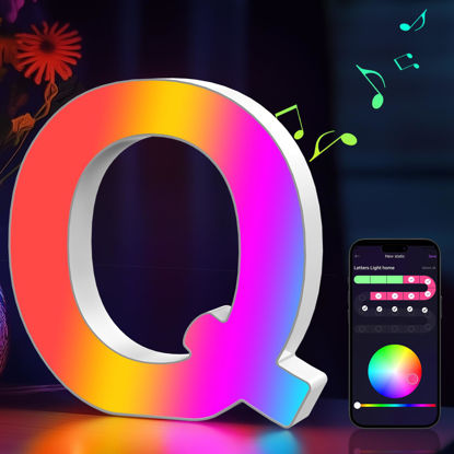 Picture of Light Up Letters Marquee Letter - Music Sync RGB Color Changing LED Letter Lights Letter Logo Game Lights for Girls Women Party Birthday Christmas Valentine's Day Wall Desktop Decoration (MRGB-Q)