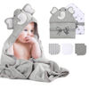 Picture of Momcozy Cute Elephant Hooded Baby Towel- 8 Piece Bath Essential, 2 x Towels and 6 x Wash Cloth Set- Perfect Shower Gift for Boys or Girls - Soft and Comfort for Newborn, Infant and Toddler