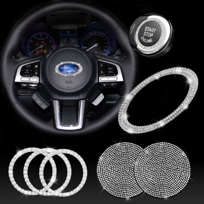 Picture of JINGSEN Bling Car Steering Wheel Decorative Diamond Sticker Fit for Subaru,DIY Bling Car Steering Wheel Cover Emblem Accessories for Forester,Crosstrek,Outback,WRX,with 2 Pack Silicone Car Coasters