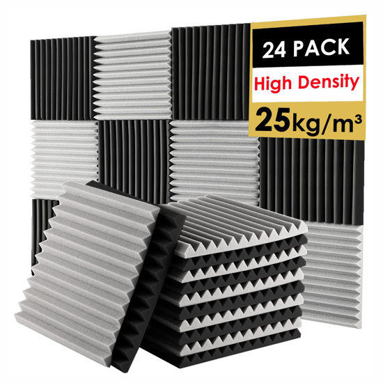 Picture of FONESO Acoustic Panels, High Density Soundproof Foam Panels for Walls, Sound Absorbing Panels, Acoustic Foam Panels Fire Resistant for Studio Recording (Black&Grey, 1"x12"x12" 24Pack)