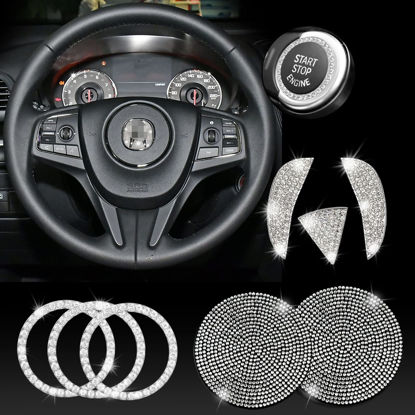 Picture of JINGSEN Bling Steering Wheel Accessories Compatible with Acura Accessories Bling MDX RDX TLX TL CDX ZDX Interior Decoration Women 3D Rhinestone Decals Cover ,with 2 Anti Slip Silicone Car Coasters