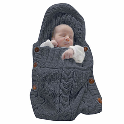 Picture of XMWEALTHY Newborn Baby Wrap Swaddle Blanket Knit Sleeping Bag Receiving Blankets Stroller Wrap for Baby(Black Grey) (0-6 Month)