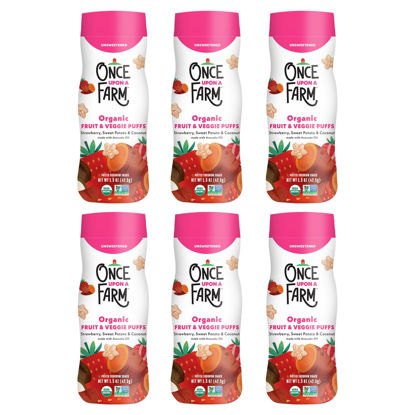 Picture of Once Upon a Farm Organic Baby Fruit & Veggie Puffs Strawberry, Sweet Potato & Coconut | 6 count