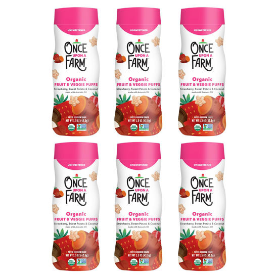 Picture of Once Upon a Farm Organic Baby Fruit & Veggie Puffs Strawberry, Sweet Potato & Coconut | 6 count