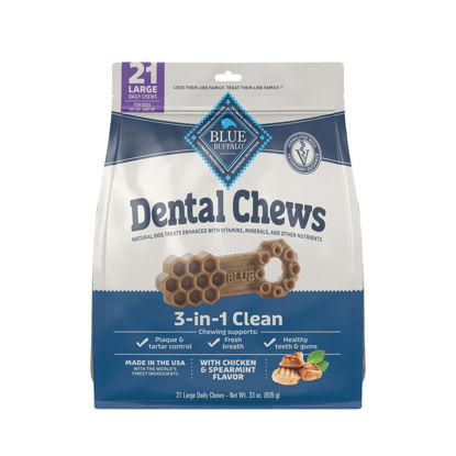 Picture of Blue Buffalo Dental Chews Large Natural Dog Treats, Chicken & Spearmint 33-oz Bag (21 Count)