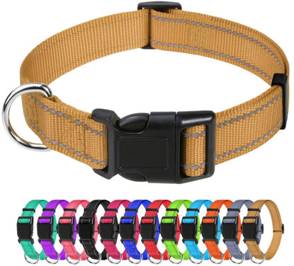 Picture of TagME Reflective Nylon Dog Collars, Adjustable Classic Collar with Quick Release Buckle for Extra Large Dogs, Khaki, 1¼" Width
