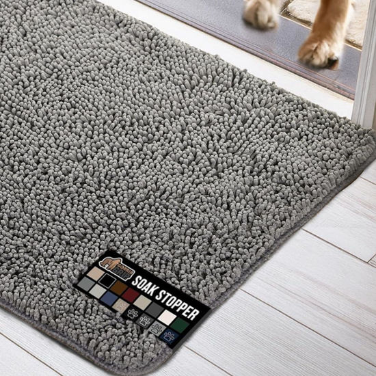 Picture of Gorilla Grip Ultra Absorbent Grippy Doormat for Muddy Dog Paws, 30x20 Machine Washable Soak Stopper Rugs Cleaner Floors, Bed Mat for Dirty Dogs, Indoor Entrance Door Rug Pet Bed Mats Gray