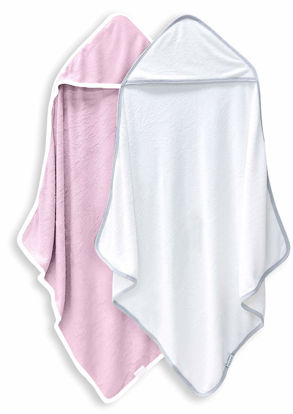 Picture of 2 Pack Baby Bath Towel - Rayon Made from Bamboo, Ultra Soft Hooded Towels for Babies,Toddler,Infant - Newborn Essential -Perfect Baby Registry Gifts for Boy Girl - Pink and White