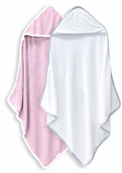 Picture of 2 Pack Baby Bath Towel - Rayon Made from Bamboo, Ultra Soft Hooded Towels for Babies,Toddler,Infant - Newborn Essential -Perfect Baby Registry Gifts for Boy Girl - Pink and White
