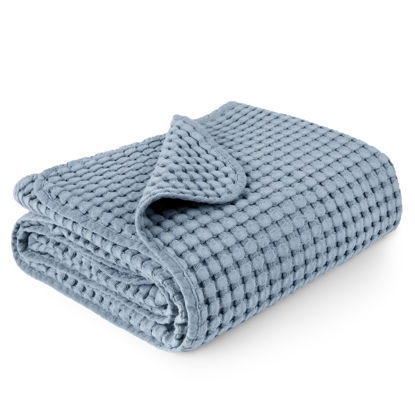 Picture of Konssy Waffle Baby Blankets, Nursery Blankets for Boys Girls, Swaddle Blankets Neutral Soft Lightweight Toddler and Kids Throw Blankets(Blue)