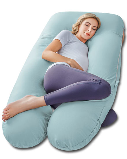 Picture of Meiz Pregnancy Pillow, Cooling Pregnancy Pillows for Sleeping, Maternity Pillow for Pregnant Women, Pregnancy Body Pillow with Cooling Jersey Cover, Green
