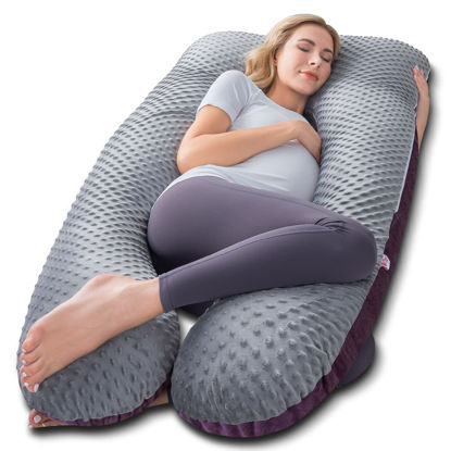 Picture of Meiz Pregnancy Pillow, Pregnancy Body Pillow, Pregnancy Pillows for Sleeping, Maternity Pillow for Pregnant Women with Velvet Cover, Grey & Purple