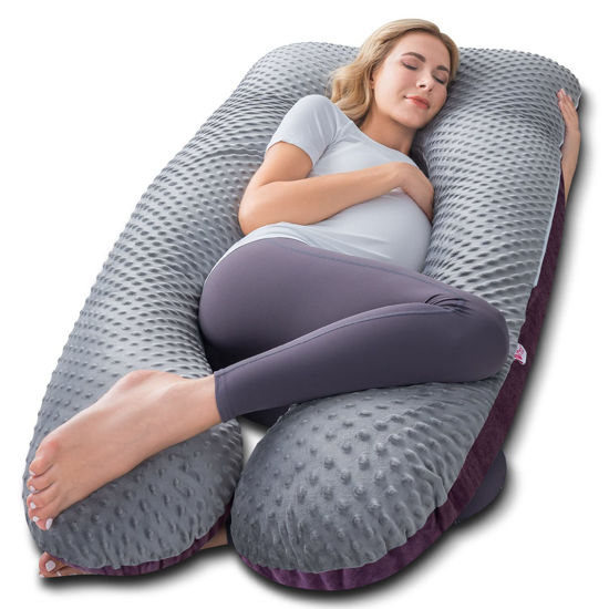 Picture of Meiz Pregnancy Pillow, Pregnancy Body Pillow, Pregnancy Pillows for Sleeping, Maternity Pillow for Pregnant Women with Velvet Cover, Grey & Purple