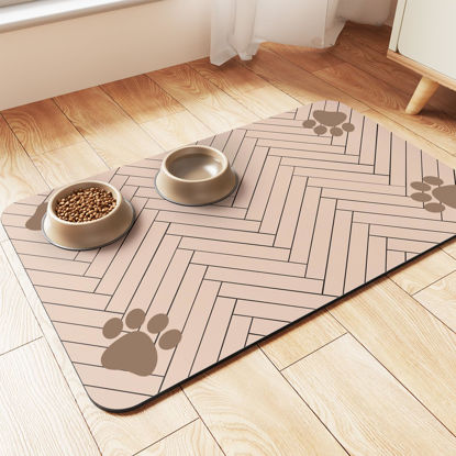 Picture of Pet Feeding Mat-Absorbent Pet Placemat for Food and Water Bowl, with Waterproof Rubber Backing, Quick Dry Water Dispenser Mat for Dog and Cat (12"x20", Beige)
