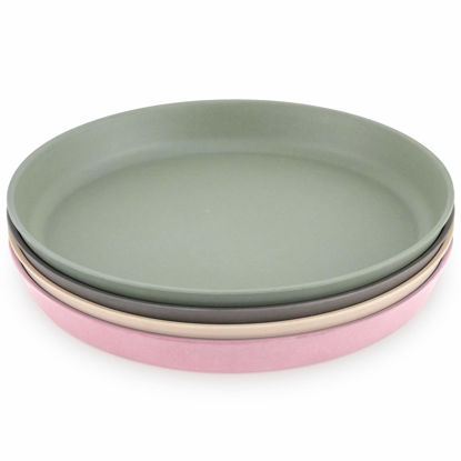 Picture of WeeSprout Bamboo Plates, Set of 4, Kid-Sized Bamboo Kids Plates, Dishwasher Safe Bamboo Plates for Kids (Pink, Green, Gray, & Beige)