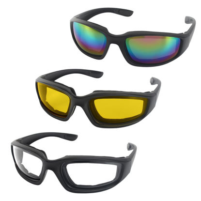 Picture of 3 Pair Motorcycle Riding Glasses Padding Goggles UV Protection Dustproof Windproof Motorcycle Sunglasses for Outdoor Actives