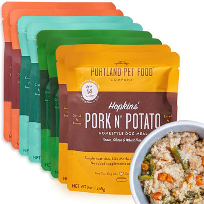 Picture of Portland Pet Food Company Mixed Wet Dog Food Pouches Variety Pack - Human-Grade, Gluten-Free Dog Food Toppers and Meals for Small and Large Breeds - Fresh Dog Food Made in the USA - 8-Pack