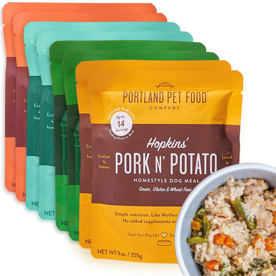 Picture of Portland Pet Food Company Mixed Wet Dog Food Pouches Variety Pack - Human-Grade, Gluten-Free Dog Food Toppers and Meals for Small and Large Breeds - Fresh Dog Food Made in the USA - 8-Pack