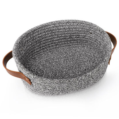 Picture of ABenkle Small Woven Basket, Mini Cotton Rope Storage Basket, Tiny Easter Basket, Shelf Basket, Oval Decorative Toy Dog Cat Basket for Nursery, Empty Gift Basket, 9.4" x 5.9" x 3.9" XS