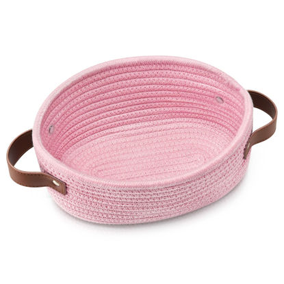 Picture of ABenkle Small Woven Basket, Mini Cotton Rope Storage Basket, Tiny Easter Basket, Shelf Basket, Oval Decorative Toy Dog Cat Basket for Nursery, Empty Gift Basket, 9.4" x 5.9" x 3.9" XS