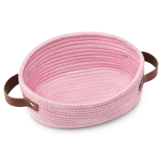 Picture of ABenkle Small Woven Basket, Mini Cotton Rope Storage Basket, Tiny Easter Basket, Shelf Basket, Oval Decorative Toy Dog Cat Basket for Nursery, Empty Gift Basket, 9.4" x 5.9" x 3.9" XS