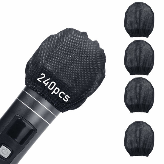 Picture of 240pcs (120 pairs) Mic Covers Disposable Non-Woven, Individually Wrapped Mic Cover For Sanitary Mic Covers Disposable For Mic Microphone Windscreen & Pop Filters Black