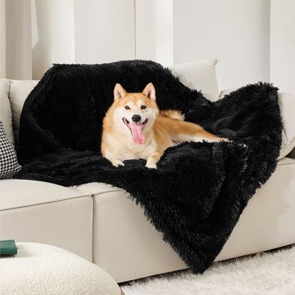 Picture of Bedsure Waterproof Dog Blankets for Large Dogs - Calming Cat Blanket for Couch Protector Washable, Long Faux Fur Pet Throw Blanket for Puppy, Reversible Furniture Protection, 40"x50", Black
