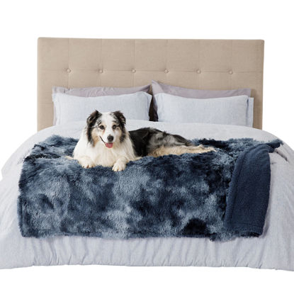 Picture of Bedsure Waterproof Dog Blankets for Large Dogs - Calming Cat Blanket for Couch Protector Washable, Long Faux Fur Pet Throw Blanket for Puppy, Reversible Furniture Protection, 50"x60", Tie-dye Navy