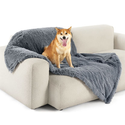 Picture of Bedsure Waterproof Dog Blankets for Large Dogs - Calming Cat Blanket for Couch Protector Washable, Long Faux Fur Pet Throw Blanket for Puppy, Reversible Furniture Protection, 40"x50", Grey
