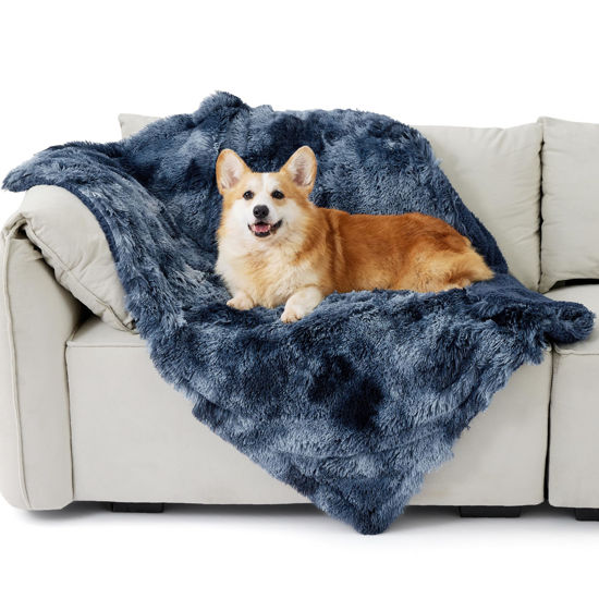 Picture of Bedsure Waterproof Dog Blankets for Medium Dogs - Calming Cat Blanket for Couch Protector Washable, Long Faux Fur Pet Throw Blanket for Puppy, Reversible Furniture Protection, 30"x40", Tie-dye Navy