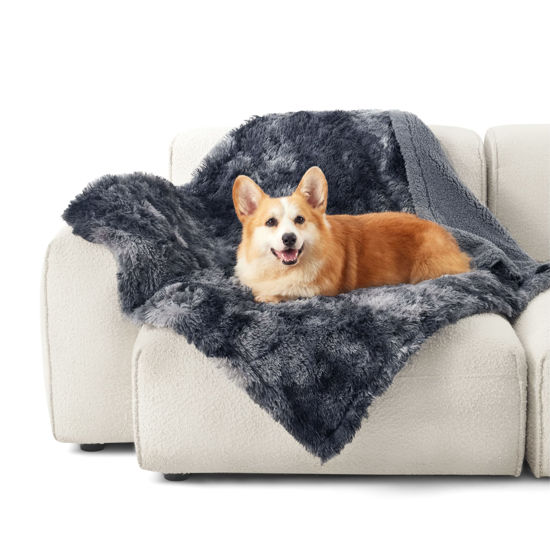 Picture of Bedsure Waterproof Dog Blankets for Medium Dogs - Calming Cat Blanket for Couch Protector Washable, Long Faux Fur Pet Throw Blanket for Puppy, Reversible Furniture Protection, 30"x40", Tie-dye Grey