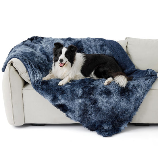 Picture of Bedsure Waterproof Dog Blankets for Large Dogs - Calming Cat Blanket for Couch Protector Washable, Long Faux Fur Pet Throw Blanket for Puppy, Reversible Furniture Protection, 40"x50", Tie-dye Navy