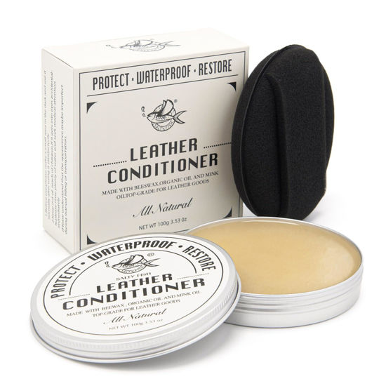 Picture of SALTY FISH All-Natural Leather Conditioner and Cleaner,Made with Mink Oil Beeswax,Protect Soften Waterproof Leather Furniture,Car Seats,Shoes,Boots,Bags (3.53 Oz with Sponge)