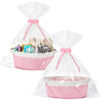 Picture of 2 Pack Small Woven Basket with Gift Bags and Ribbons, Empty Decorative Gift Chest Box, Cute Baby Gift Basket for Nursery, Cotton Rope Room Shelf Storage Basket with Handles, All 12"x 8"x 5", Pink
