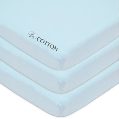 Picture of American Baby Company 3 Pack Fitted Mini Crib Sheet 24" x 38", Soft Breathable Neutral 100% Cotton Jersey Portable Sheet, Blue, for Boys and Girls, Fits Most Pack N Play Mattresses