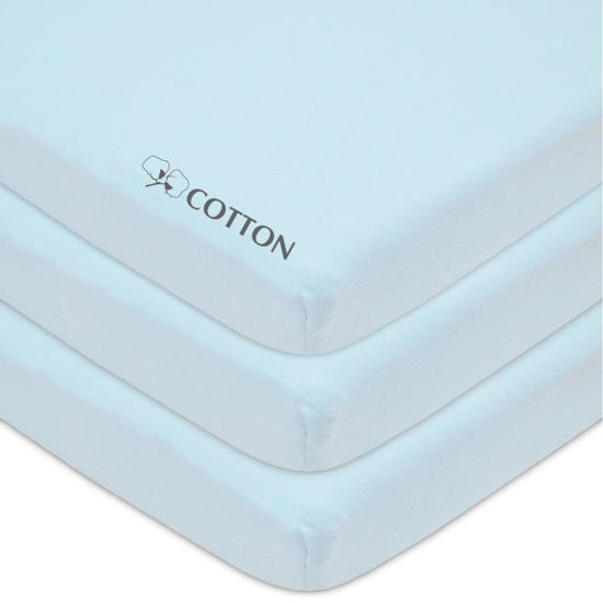 Picture of American Baby Company 3 Pack Fitted Mini Crib Sheet 24" x 38", Soft Breathable Neutral 100% Cotton Jersey Portable Sheet, Blue, for Boys and Girls, Fits Most Pack N Play Mattresses