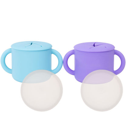 Picture of WeeSprout Snack Containers, Food Grade Silicone Cups, Spill-Proof Tops For Toddlers and Babies, Premium Hard Plastic Travel Lids, Dishwasher Safe, Set of 2 Snack Catchers