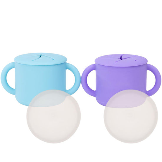 Picture of WeeSprout Snack Containers, Food Grade Silicone Cups, Spill-Proof Tops For Toddlers and Babies, Premium Hard Plastic Travel Lids, Dishwasher Safe, Set of 2 Snack Catchers