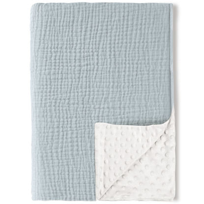 Picture of Konssy Baby Blankets for Unisex Boys Girls, Super Soft Nursery Minky Blankets with Muslin Cotton Front and Dotted Fleece Backing, Printed Bed Throws Newborn