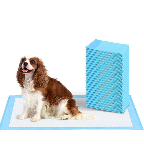 Picture of Super Absorbent Waterproof Dog and Puppy Pet Training Pad, Housebreaking Pet Pad, 50-Count Extra Middle-Size, 28’’X34’’, Blue