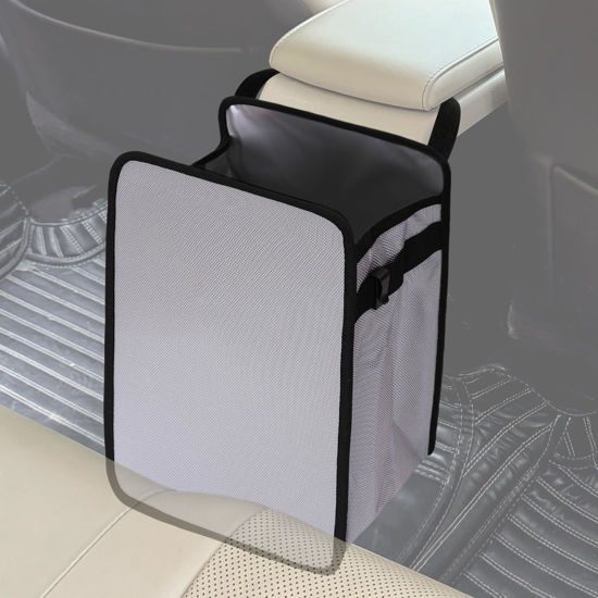 Picture of Ginsco Foldable Car Trash Can 3 Gallons, Hanging Car Garbage Can Large Capacity Water-Resistant Car Trash Bag, Leakproof Car Can, Car Storage Bag for Camping, Car Interior Accessories (Light Gray)