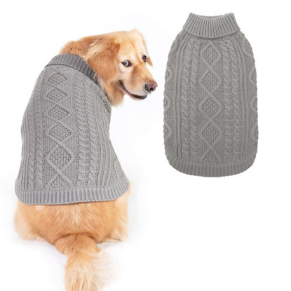 Picture of BINGPET Thermal Knitted Dog Sweater for Small Medium Large Dogs,Winter Dog Cat Coat Warm Sweartershirts Outfits,Classic Cable Knit Turtleneck Pullover Dog Jumper Coat Warm Sweartershirts