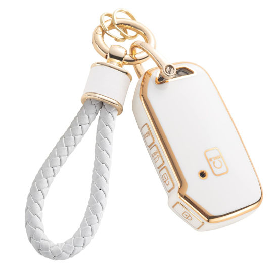 Picture of RUABIBAN for Kia Key Fob Cover with Keychain, Soft TPU Key Case Fit for Kia Cerato Ceed Forte NIRO Sorento Seltos Sportage Soul Telluride Remote Smart Key Protector