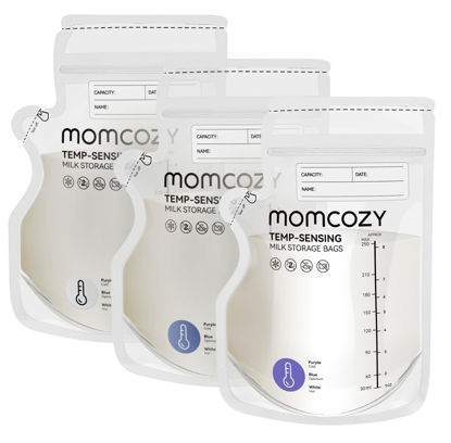 Picture of Momcozy Breastmilk Storage Bag, 8Oz, Temp-Sensing Color Change, 200 Count Milk Storage Bags Breastmilk with Pour Spout, Milk Bag with Self Standing for Breastfeeding, No Leak Presterilized for Freezer
