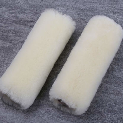 Picture of OGLAND 2 Pack Natural Fur Comfort Auto Authentic Sheepskin Car Seat Belt Pads for Adults, Soft Texture Shoulder Neck Cushion Pad Protector, Genuine Australia Merino Wool Cover (Cream White)