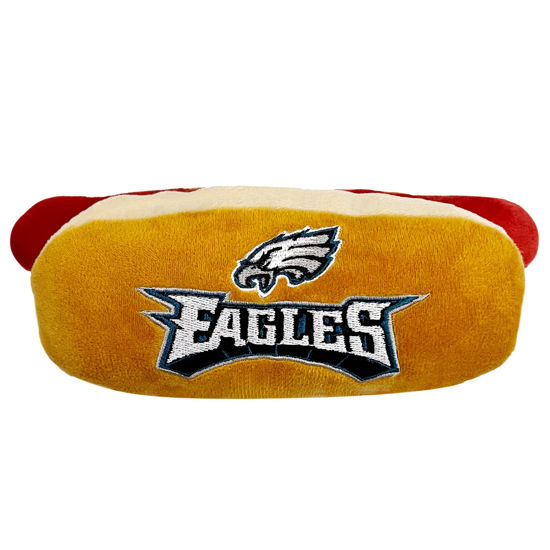 Picture of Pets First NFL Philadelphia Eagles HOT Dog Plush Dog & CAT Squeak Toy - Cutest HOT-Dog Snack Plush Toy for Dogs & Cats with Inner Squeaker & Beautiful Football Team Name/Logo 8 x 5 x 3 Inches