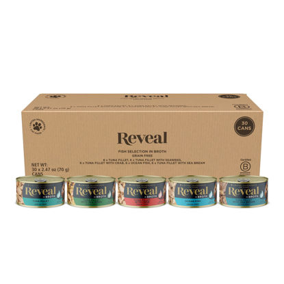 Picture of Reveal Natural Wet Cat Food, 30 Count, Grain Free, Limited Ingredient Canned Food for Cats, Fish Variety in Broth, 2.47 oz Cans