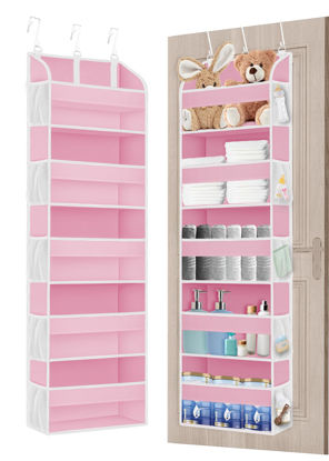 Picture of TAHAVICE 1 Pack Over The Door Storage Organizer with 5 Pockets 10 Mesh Pockets, 44 lbs Weight Capacity Door Hanging Organizers and Storage for Bedroom,Bathroom,Nursery,Kidroom,Babyroom